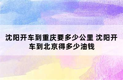 沈阳开车到重庆要多少公里 沈阳开车到北京得多少油钱